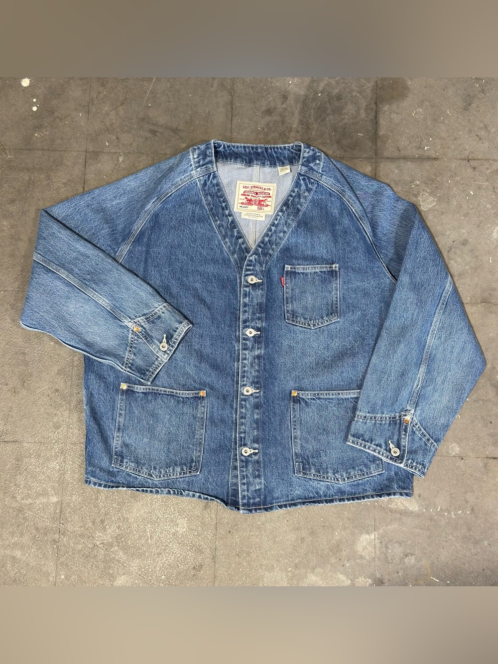 Levis Premium Union Engineer Chore Coat Jacket Blue Denim Cardigan Size Large